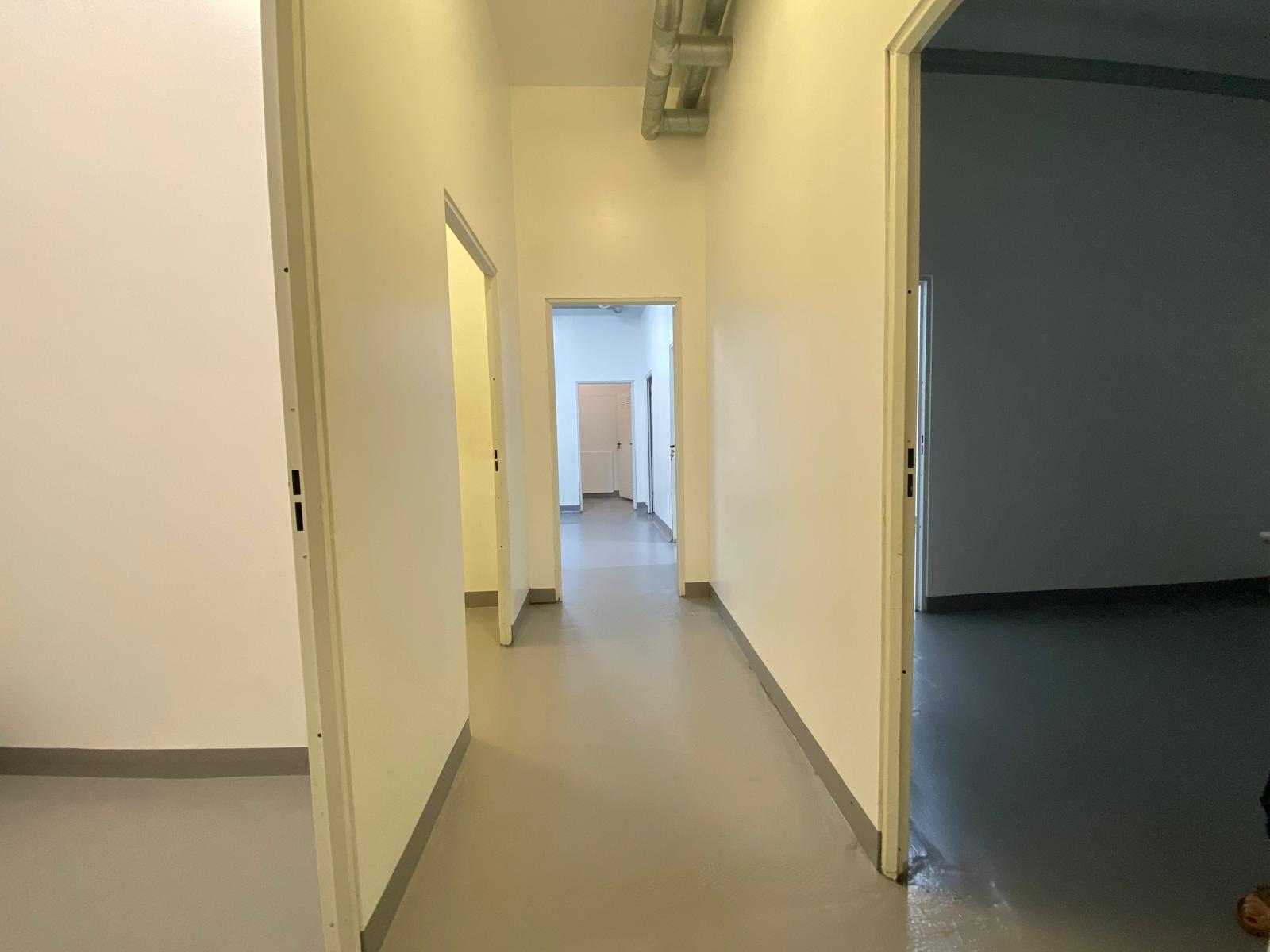 Pasillo de oficina con varias puertas